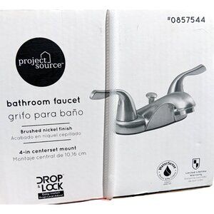 Project Source Ethan Brushed Nickel 4-In centerset 2-handle sink faucet w/drain